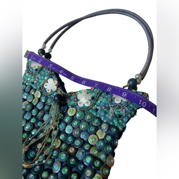 MIDO Sequin Handbag Beaded Floral Tassel Detail Mermaid Fairycore Statement Bag - Picture 3 of 11
